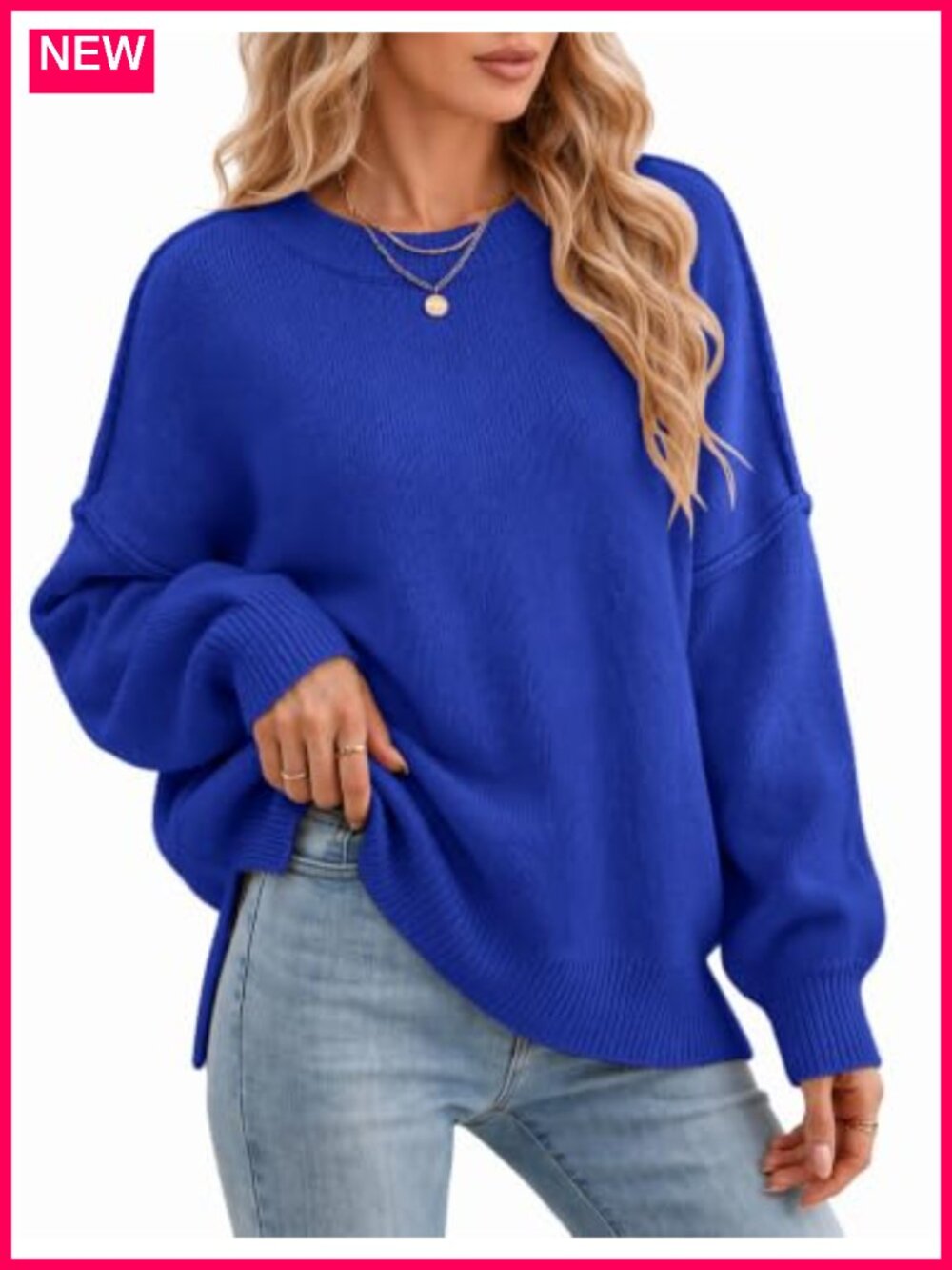 Oversized Batwing Sleeve Knit Pullover Sweater Crew Neck Slouchy Fall